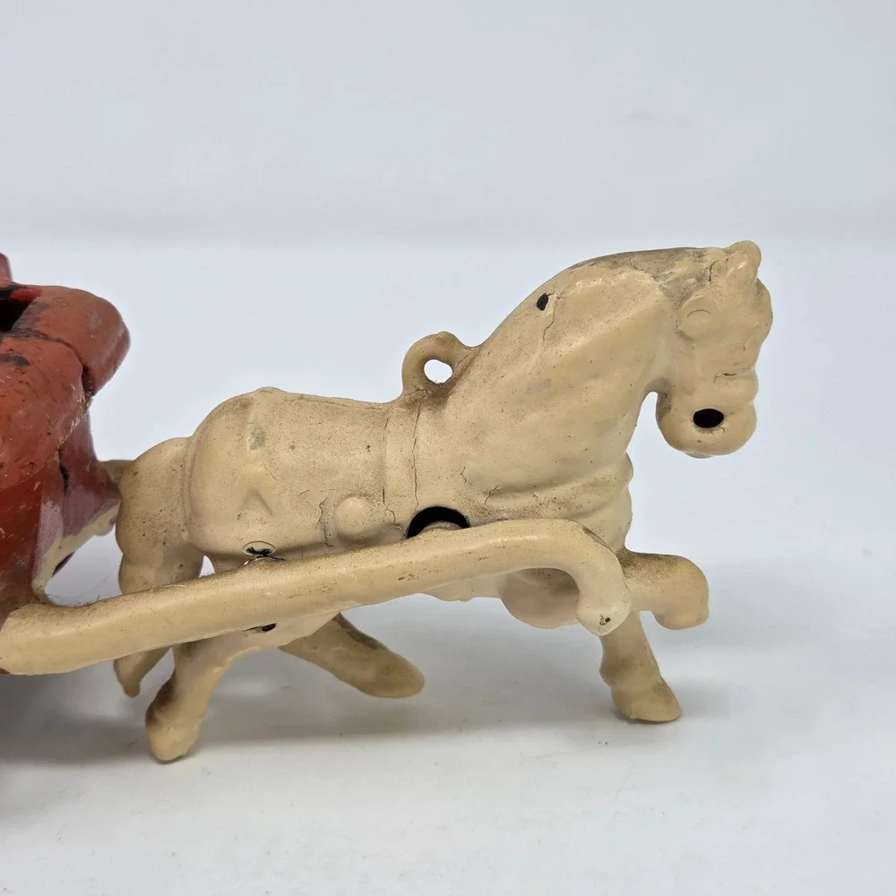Antique Arcade Mfg Co Cast Iron Horse‎ Drawn Cart Red Basket Wagon Toy Antique